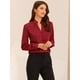 thumbnail image 2 of Camisa de satén con volantes para mujer Blusa de oficina de trabajo con botones de manga larga y linterna borgoña L, 2 of 6