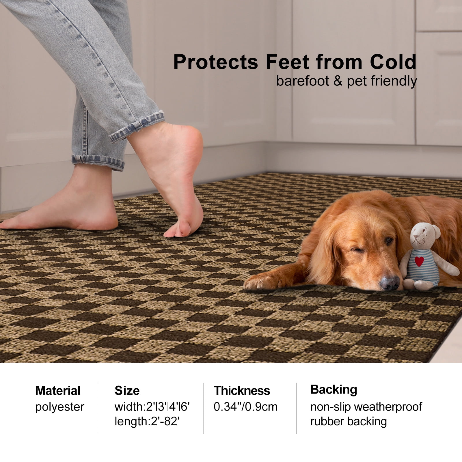 ANTPOP 3' x 6' Runner Rugs with Rubber Backing Outdoor Indoor Utility Non Slip Carpet for Hallway Custom Size Area Mat for Entryway Balcony Patio Kitchen Garage Stair Laundry