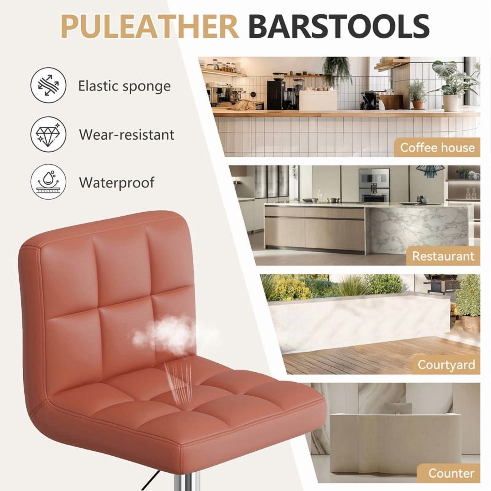 Daluvenix Swivel Bar stools set of 2 Modern PU Leather Barstools with Midback, Adjustable Counter Height Bar Chairs for Kitchen Island, Brown