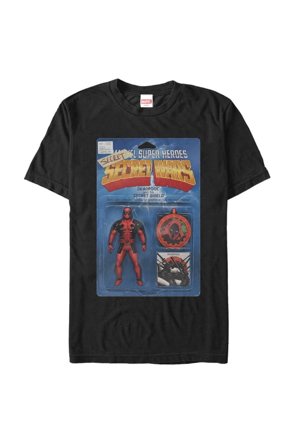 Men's Marvel Deadpool Secret Action Figure Graphic Tee Black Large