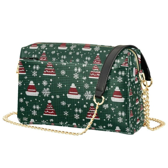 FORMRS Women Crossbody Purse with Chain Strap Vegan Leather Shoulder Handbag, Red Christmas Trees