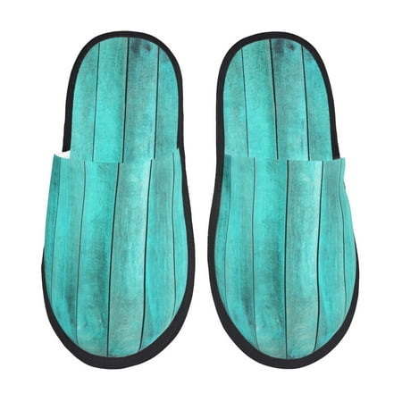 Balery Turquoise Wooden2 Slient Indoor Furry Fleece Comfort House Shoes Soft Non-Slip Home Shoes Cotton slippers House Slippers-- Medium