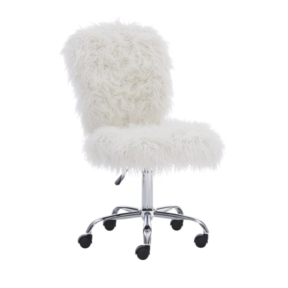 Faux Flokati Armless Office Chair, White