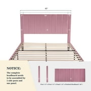 Allewie Queen Size Velvet Upholstered Bed Frame with Vertical Channel Tufted Headboard, Pink