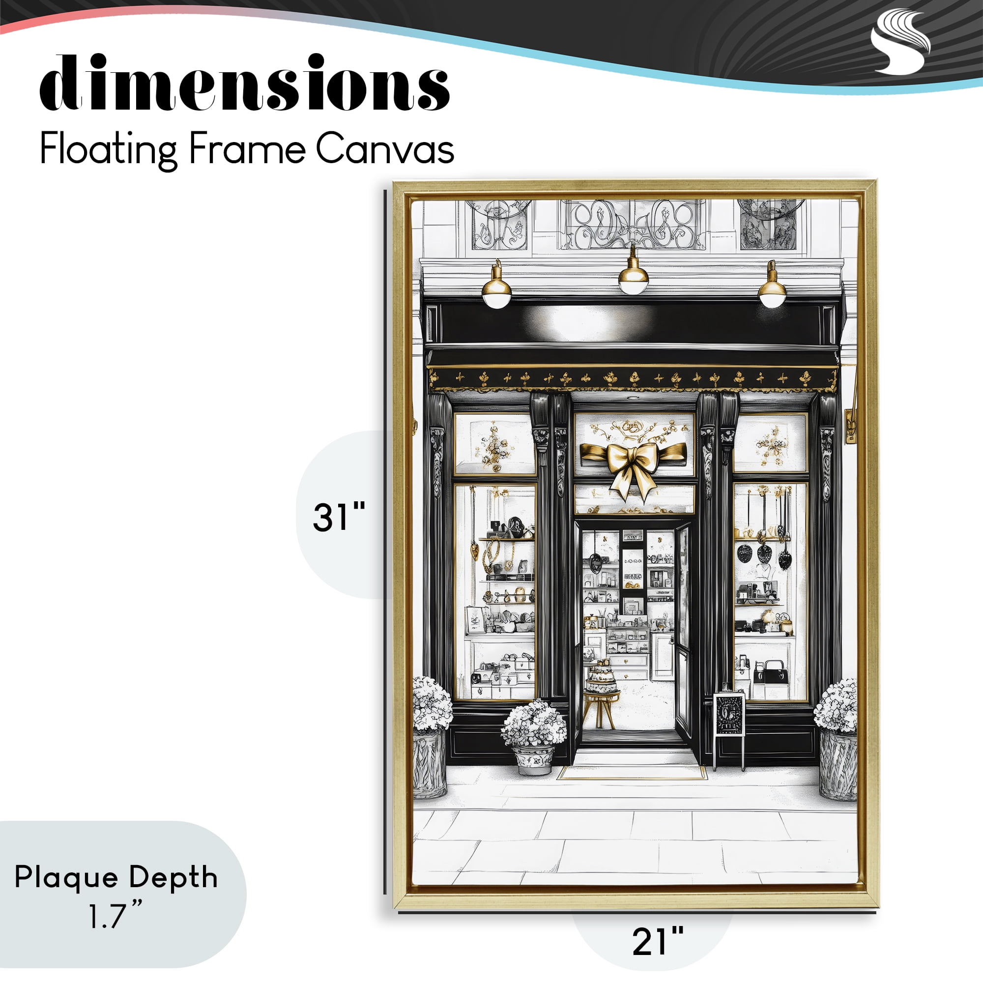 Stupell Industries Glam Paris Shop Facade Gold Framed Floater Canvas Wall Art, design by Petal Prints Design