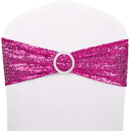 

Zukuco Chair Sashes Bows Sequin Stretchy Spandex Bands One-Sided Sequins Decor for Wedding Party Home Chair Cover Sash Decorations