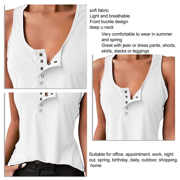 Tops Sexy Para Mujer, Chaleco Con Cuello En U Profundo, Cómodo De Llevar, Tela Suave Y Transpirable Ligera Para El Día A Día Al Aire Libre Para La Cita Para La Oficina ANGGREK Blanco 3XL