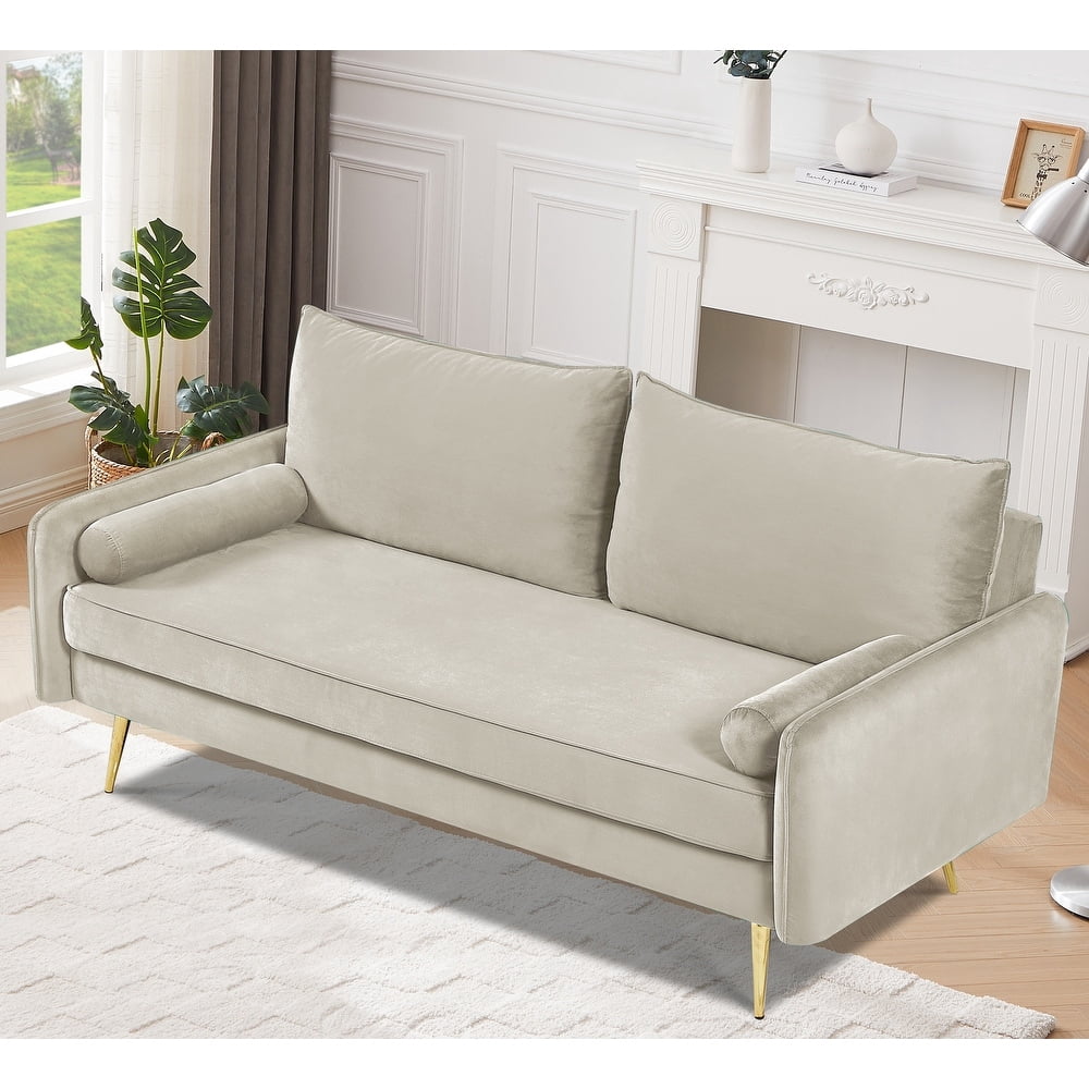 Uspridefurniture Villeda 58''W Polyester Square Arms Loveseat, Ivory
