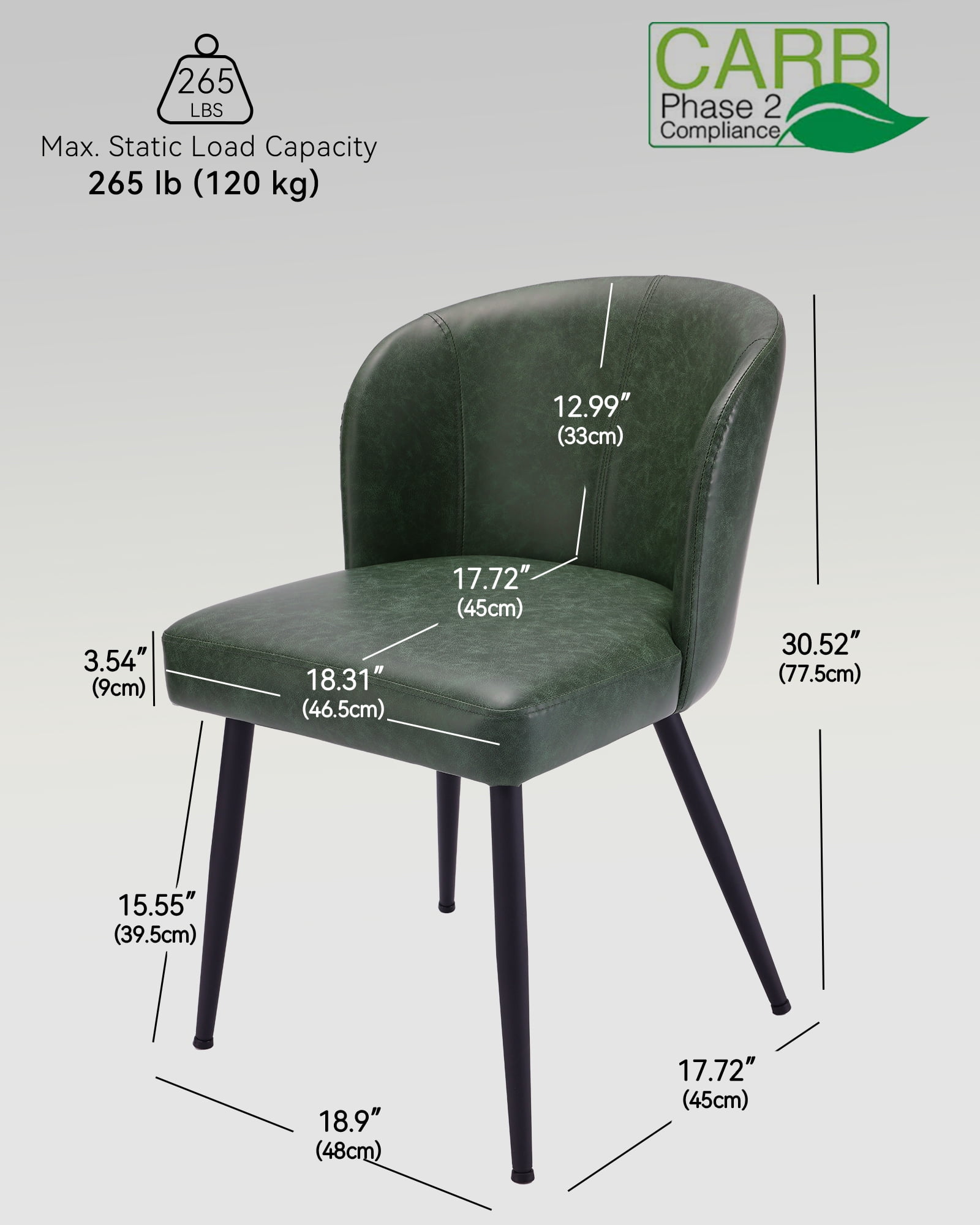Sailvan Dining Chairs Set of 6, Modern PU Leather Upholstered Kitchen Chairs for Dining Room & Living Room with High Back, Easy Maintaince, Green