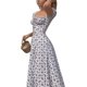 thumbnail image 4 of Zhuge Vestido bohemio cruzado de verano para mujer, vestido largo vintage con escote cuadrado y mangas cortas con estampado floral bohemio para fiesta en la playa, azul claro, mediano, 4 of 5