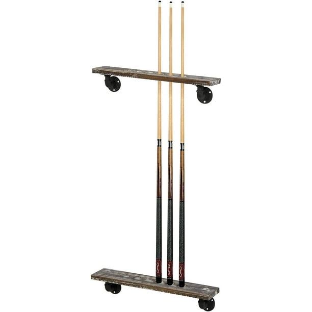 MyGift 6-Cue Rustic Torched Wood & Industrial Metal Pipe Wall Mounted  Billiards/Pool Cue Stick Holder Display Rack