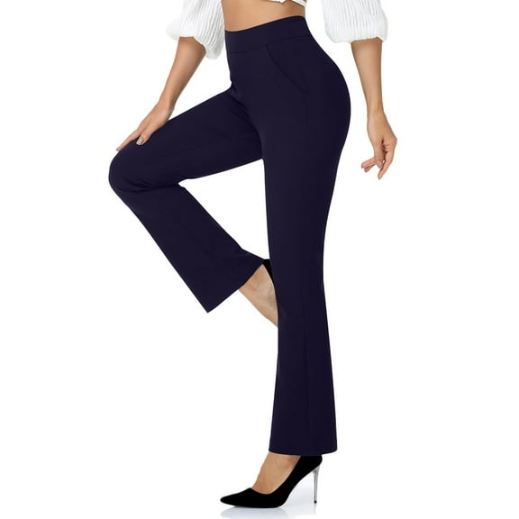 CQONEPT Womens Dress Pants Bell Bottom Business Casual Office Slacks Pant High Waist Comfy Trendy Fashion Trousers Navy XL