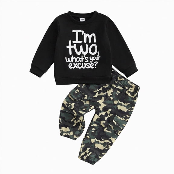 Gubotare Toddler Baby Boy 2nd Birthday Outfits Sweatshirt Camouflage Pants,Size 18-24 Months