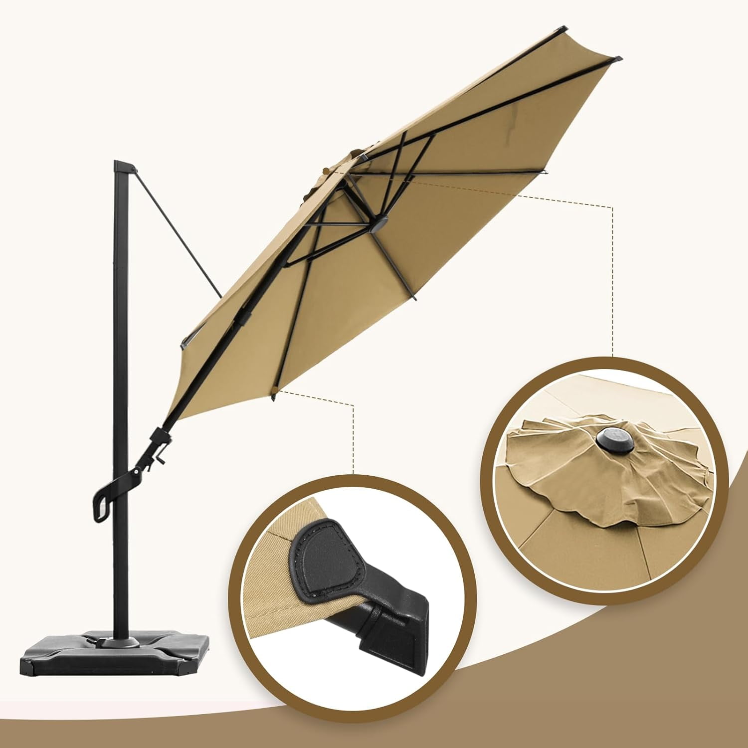 Abba Patio 10ft Outdoor Hanging Offset Cantilever Umbrella w/360°Rotation and Easy Tilt, 8 Ribs, Brown