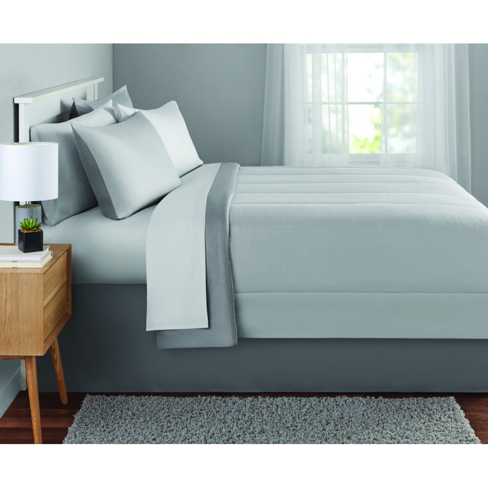 Mainstays 8PCS Solid Bed in Bag Set, Silver, King