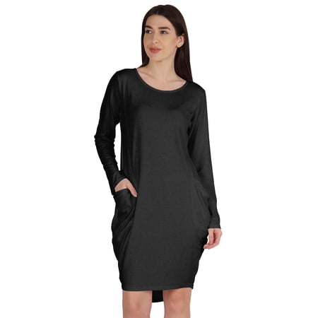 Inkmeso Long Sleeve Midi Tshirt Dress With Pockets Plus Size High Low Baggy Jersey Dress