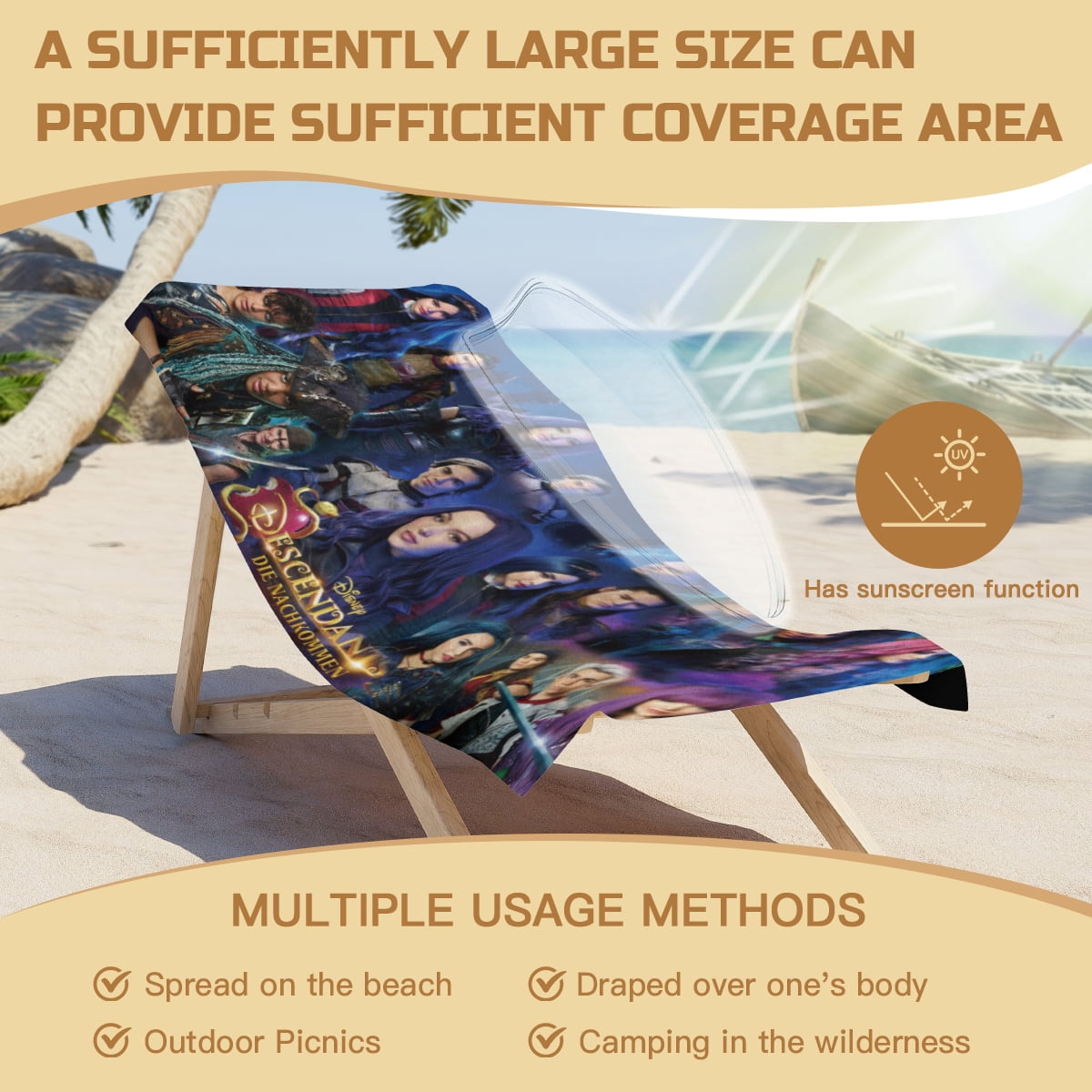 Descendants Beach Towel Quick Drying Microfiber Lightweight 30"x60" Birthday Gift