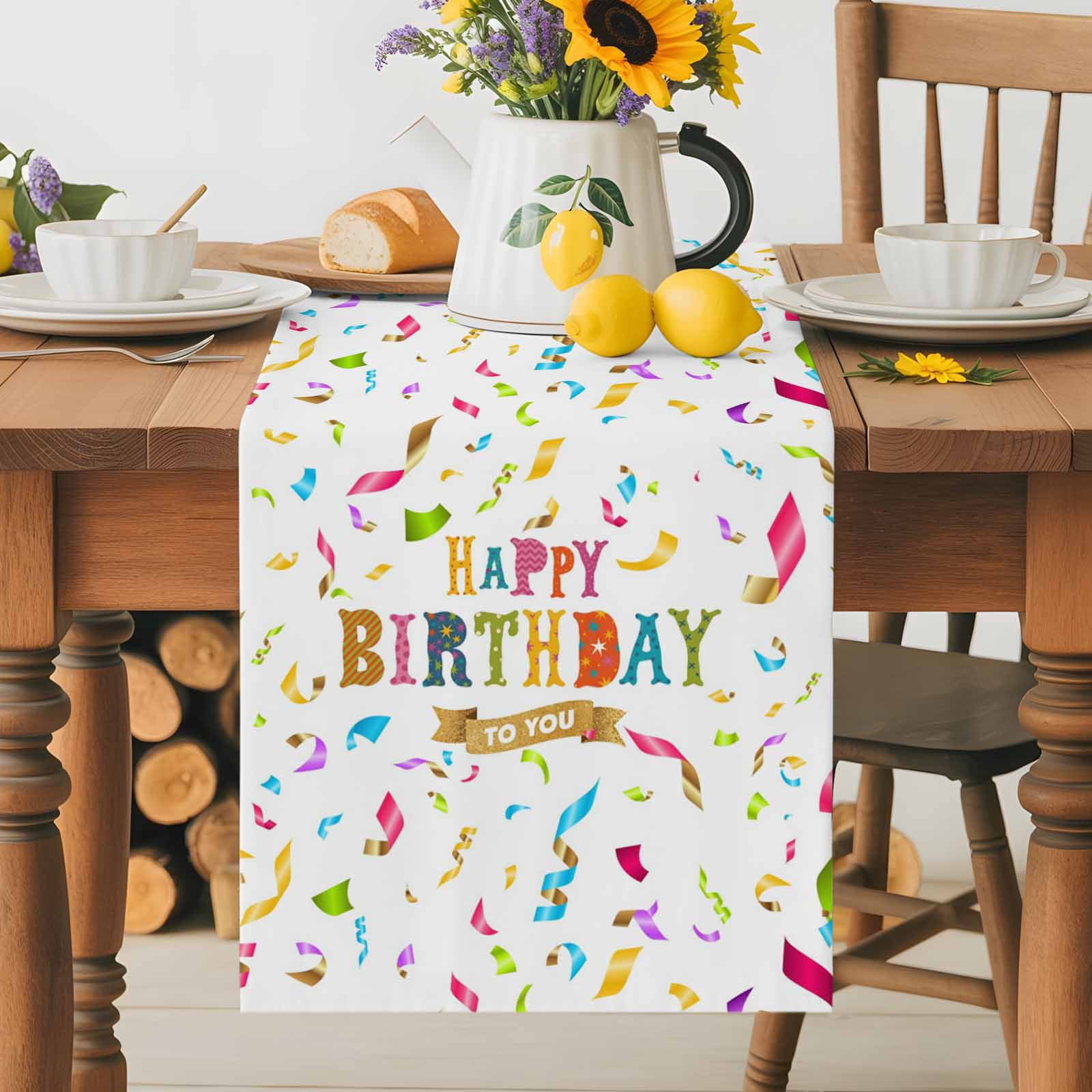 Happy Birthday to You Words Table Runner 90 Inches Long, Colorful Ribbon Table Runners Tabletop Scarf Kitchen Dining Tables Decoration for Home Party Indoor Outdoor