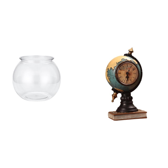Acuario de escritorio,Pecera pequeña transparente,pecera,jarrón,mesa,Tanque de peces Contenedor de acuario transparente Hogar,Figura de escritorio,Reloj de mesa con forma de globo terráqueo