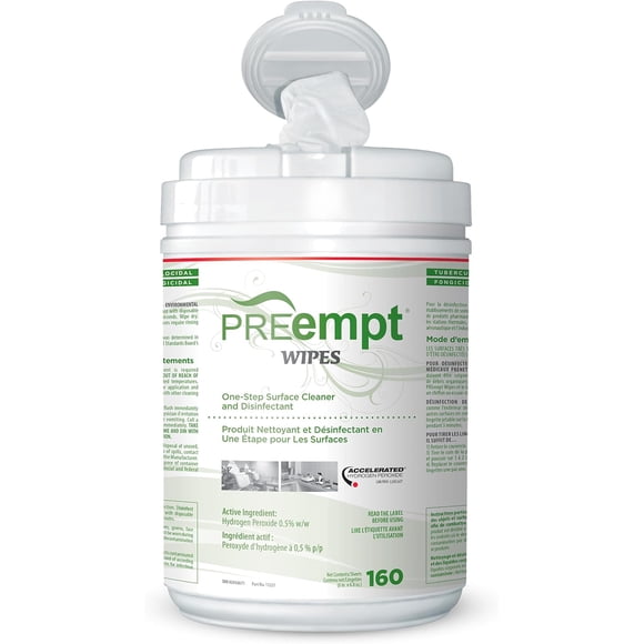 PREempt One Step Disinfectant Cleaner Wipes - All Purpose Wipes for Salons, Spas, Clinics, Studios - Canister (1 pack)