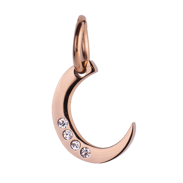 Charm para Pulsera LuckyLy, Dije Inicial Letra A, Acero Inoxidable con Baño de Oro Rosa 18k y Zirconia Cúbica, Modelo Lizzy rosa Letra C
