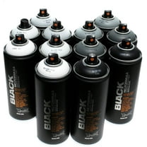 Montana BLACK 400ml Set of 12 Graffiti Street Art Mural Spray Paint (Grey Scale)