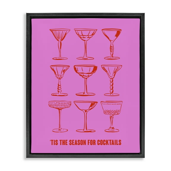 Stupell Industries Season For Cocktails Holiday Painting Black Floater Framed Canvas Art Print Wall Art, 17 x 21