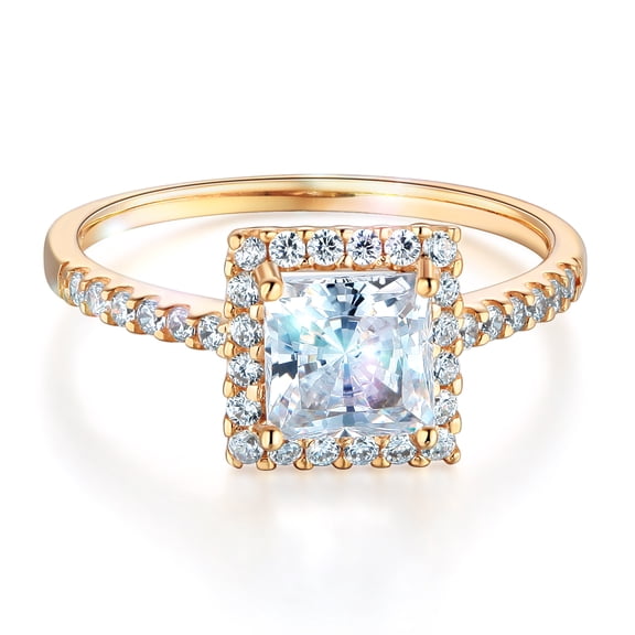 Wellingsale Ladies Solid 14k Yellow Gold Polished CZ Cubic Zirconia Princess Cut Halo Engagement Ring with Side Stones - Size 4