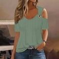 thumbnail image 2 of ZQGJB Off the Shoulder Tops for Women Dressy Casual Summer Short Sleeve Lace Crochet Eyelet V Neck Plain Tees Shirt Loose Lightweight Comfy Tunic Blouse Green XL, 2 of 6