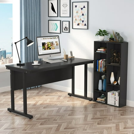 Tribesigns 55 Inches Large Computer Desk with File Cabinet, Modern Writing Desk with Bookshelf, PC Laptop Study Table Workstation for (Best Cabinet For Pc In India)