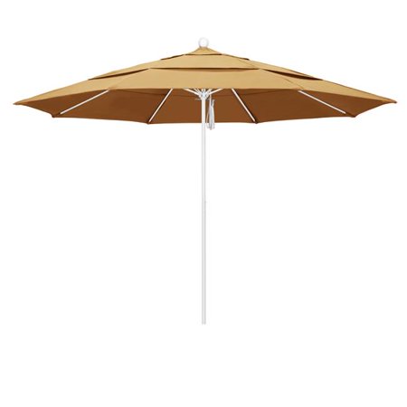 11 ft. Fiberglass Pulley Open Double Vents Market Umbrella - Matted White and Sunbrella-Wheat