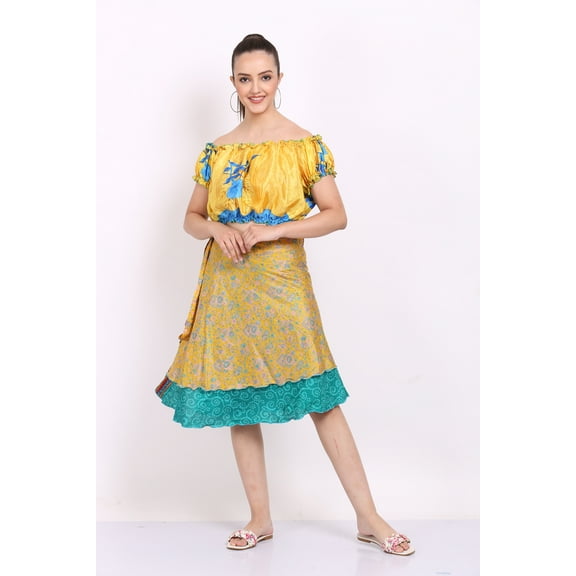 Wevez Women's Printed Wrap Around Sari Skirts Pack of 5, Small, Assorted