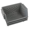 thumbnail image 3 of Begale 3-Pack Gray Plastic Stackable Detachable Storage Bin, Organizer Stacking Basket, 3 of 7