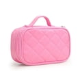 thumbnail image 4 of Bolsa de maquillaje pequeña, bolsa de cosméticos para mujer, organizador de maquillaje de viaje de 2 capas, bolso de mano negro, bolsa de mano, capacidad compacta para uso diario, soporte, 4 of 5