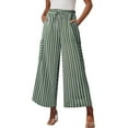 thumbnail image 2 of Green Women's Casual Pants, Women Drawstring Striped Pants Loose Wide Leg Pants Casual Palazzo Pants Trousers With Pockets,Women's Casual Pants L, 2 of 5