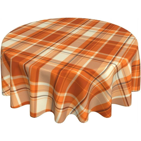 Checkered Fall Tablecloth Round 60 Inch,Burnt Orange Retro Plaid Table Cloth,Stain Resistance Polyester Autumn Thanksgiving Indoor Outdoor Table Covers for Kitchen Dining Parties Picnic
