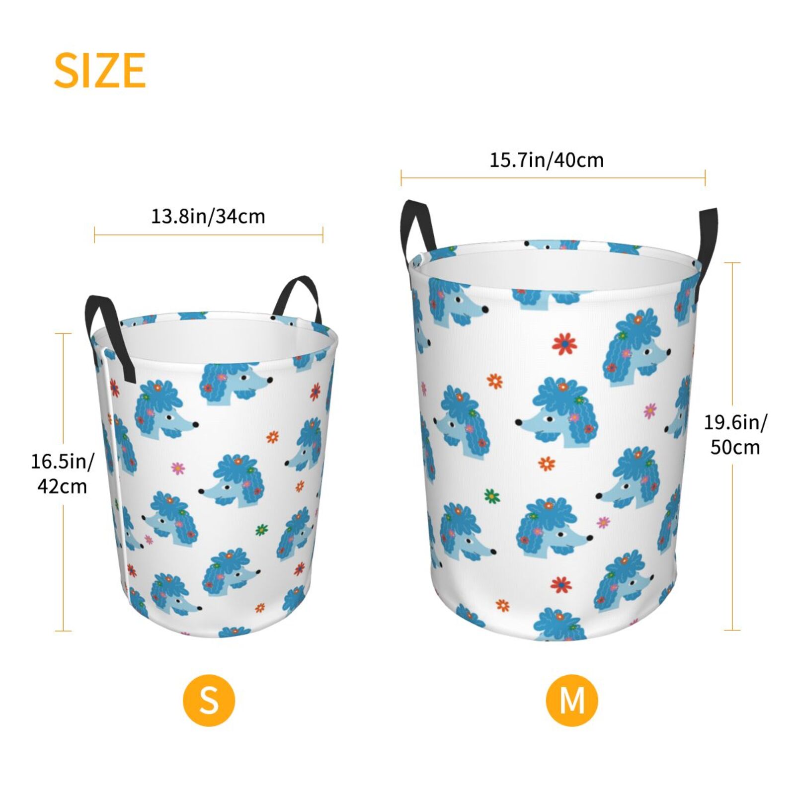 Large Laundry Basket with Handles - Blue Cute Poodle Dog Flower Kids Baby Dirty Clothes Laundry Hamper for Bedroom Aesthetic