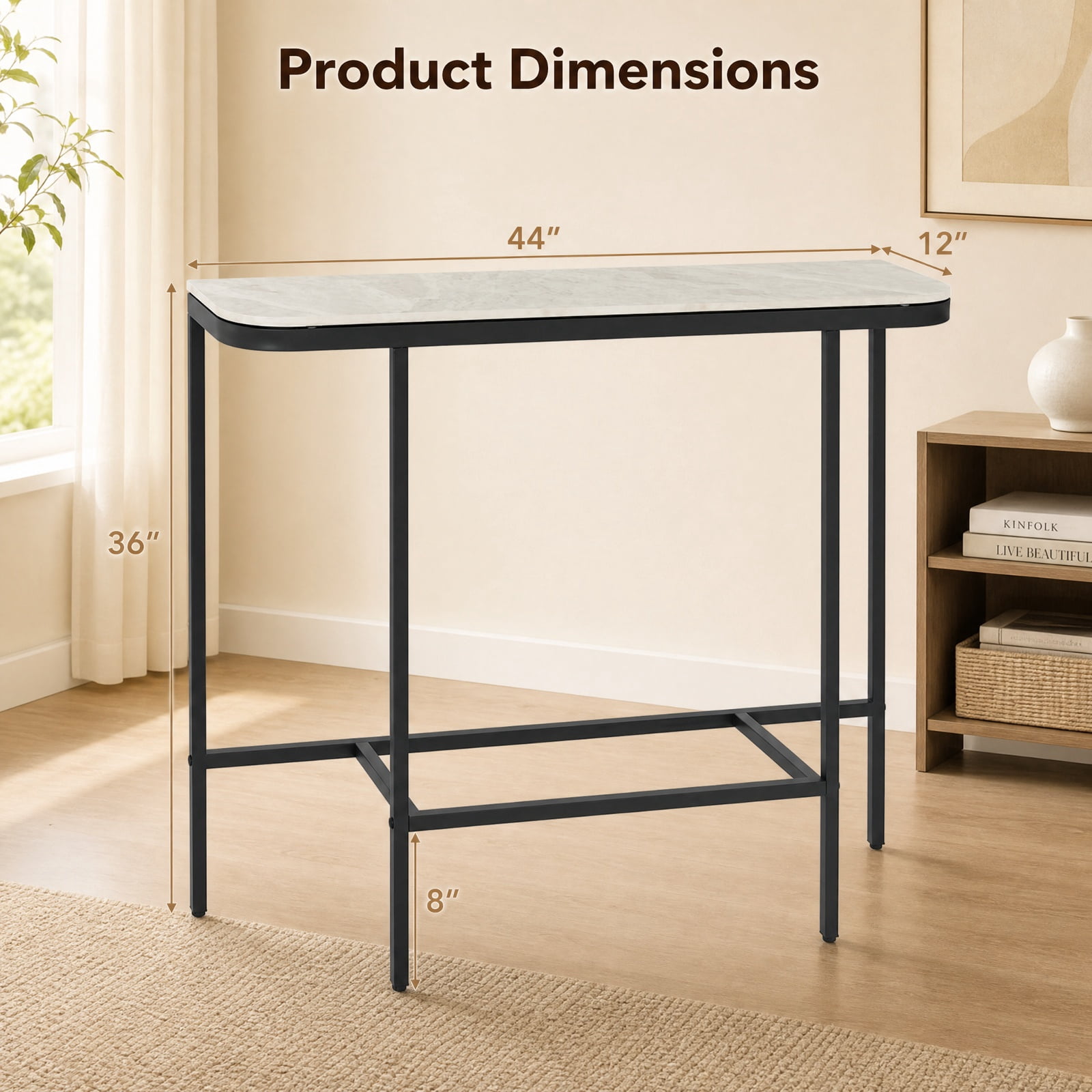 Furnibear 44 Inch Console Table Entryway Table with Faux Marble Tabletop and Heavy Duty Metal Frame for Living Room Hallway, Gray