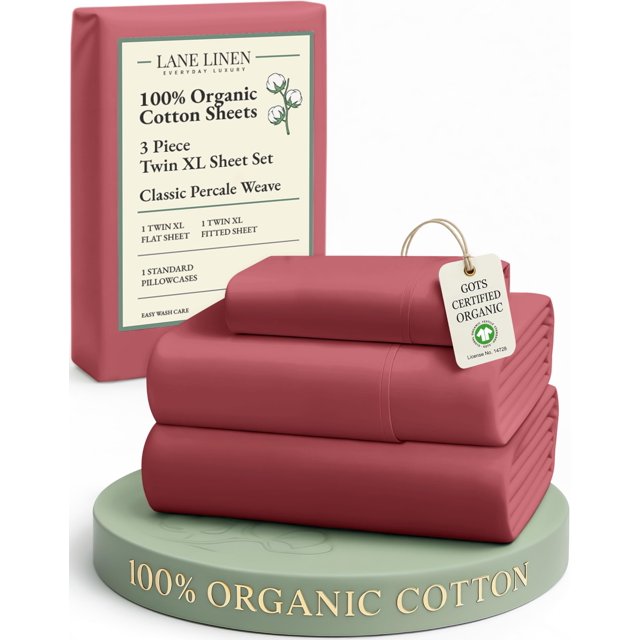 Sábanas LANE LINEN 100 % algodón orgánico, ecológicas, extra largas, tamaño individual, suaves y cómodas, de percal totalmente elastizado, con baja formación de bolitas, lavables a máquina, naturalmen