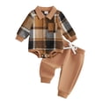 thumbnail image 3 of Soepste Baby Boy Plaid Button‑Down Shirt Collar Top Drawstring Jogger Pants 2‑Piece Outfit, 3 of 6