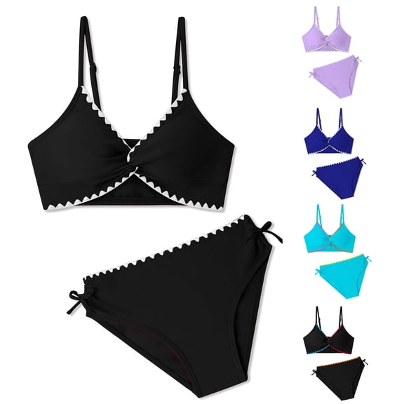OSOLU Girls Swimsuit 2 Piece Bikini Set Twist Front Color Block Kids Teens Girl Bathing Suit With Adjustable Straps 7-16Y Soft Beachwear