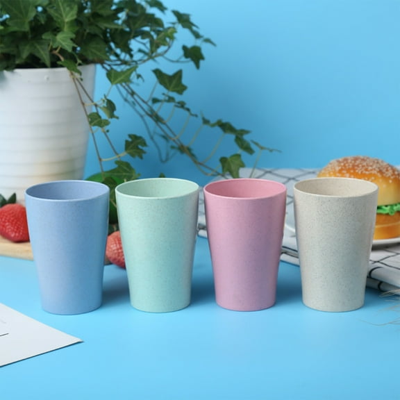 4 Pcs Wheat Straw Cups Plastic Cups Unbreakable Drinking Cup Reusable Dishwasher Safe Water Glasses