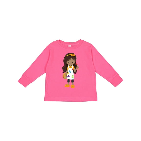 Inktastic African American Girl, Painter, Painting, Brush Girls Long Sleeve Toddler T-Shirt