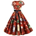 thumbnail image 3 of Pompotops Robe Vintage de Soirée à Manches Courtes Col Rond avec Bandage et Fermeture Éclair pour Femmes de Noël, 3 of 5