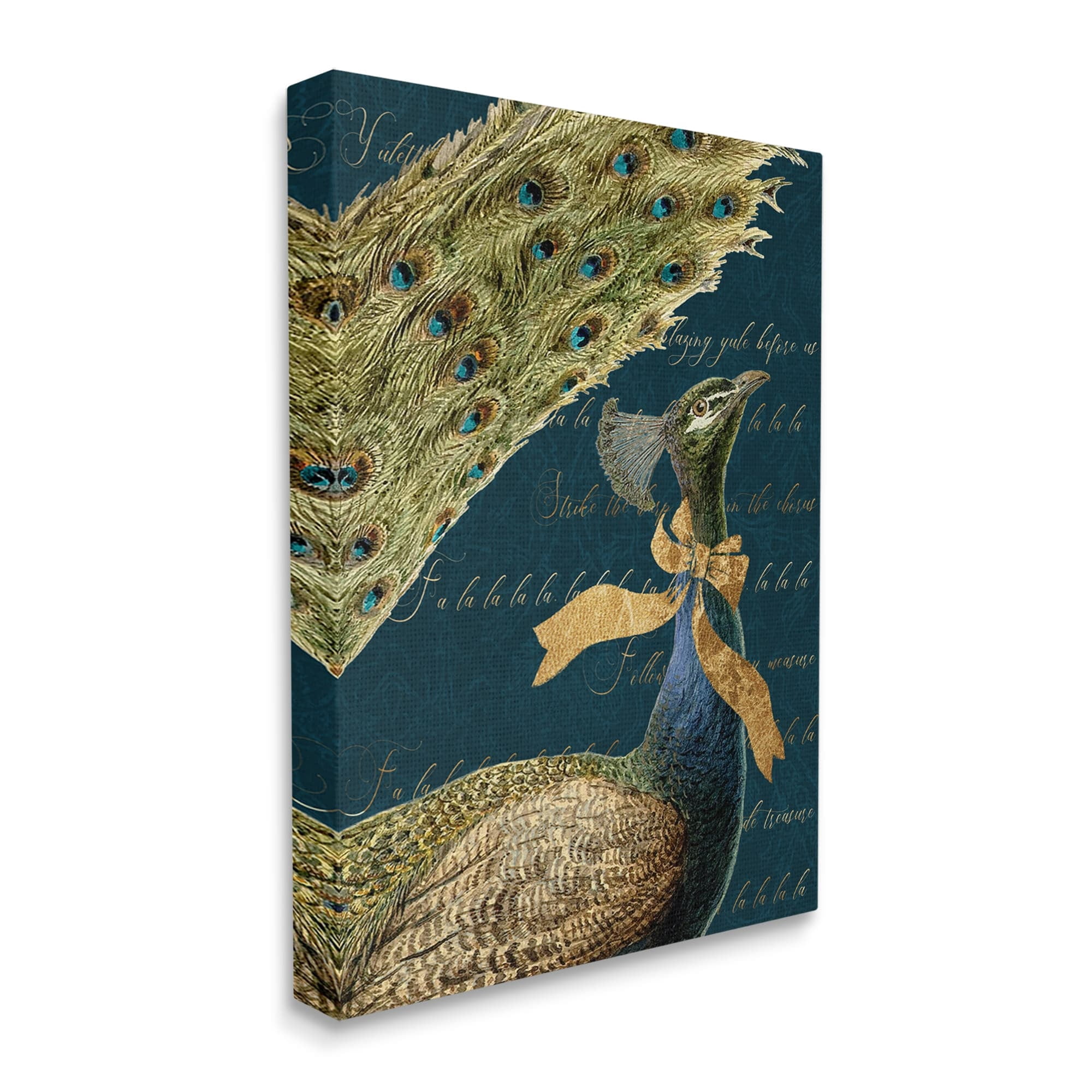 Stupell Industries Exotic Peacock Vintage Yuletide Lyrics Elegant Animal,16 x 20, Design by Daphne Polselli