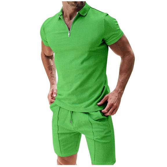 Stamzod Mens Track Suits 2 Piece Summer Short Sets Outfits Fashion Casual Short Sleeve Shirt and Shorts Business Set Wirth Zipper