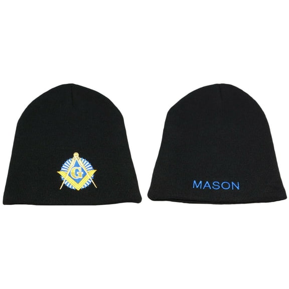 Mason Masonic Shadow W/ Letters On Back Black Embroidered Beanie Skull Cap Hat