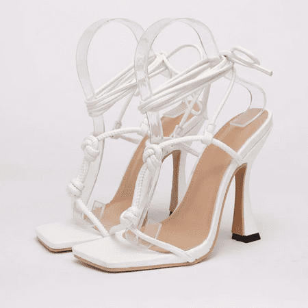 

Women‘s Square Toe High Heels Open Toe Pyramid Heeled Ankle Strap Sandals Women‘s Criss Cross Strap Shoes