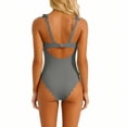 thumbnail image 4 of Hfnxid Womens Swimsuit Scalloped Ribbed One Piece Bathing Suit Adjustable Straps Swimwear Fashion Stretchy Beach Vacation Modest Swimwear Gray XL, 4 of 7