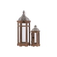 thumbnail image 2 of UTC26123 Wood Hexagonal Lantern with Silver Pierced Metal Top and Ring Hanger Set of Two Natural Wood Finish Brown, 2 of 2